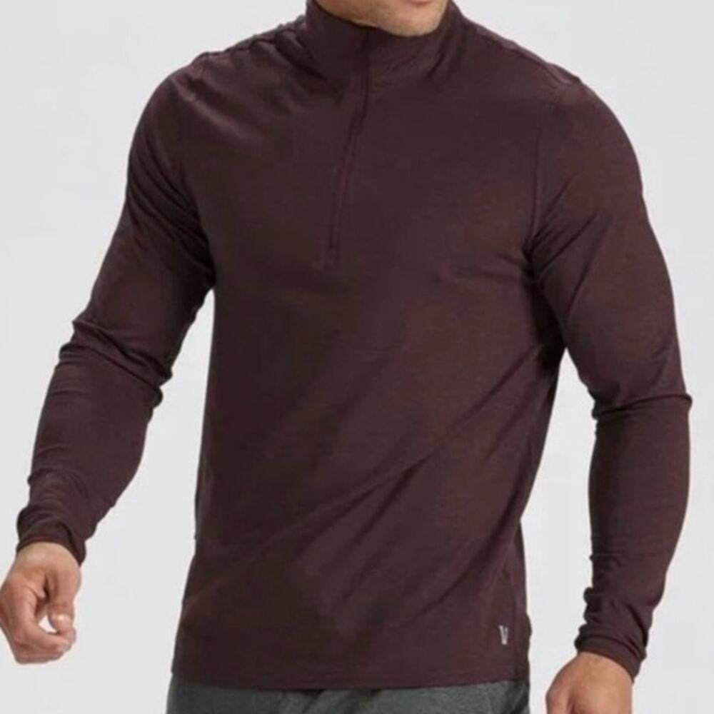 Vuori Men's Ease Performance Half Zip Mahogany Heather Size Medium